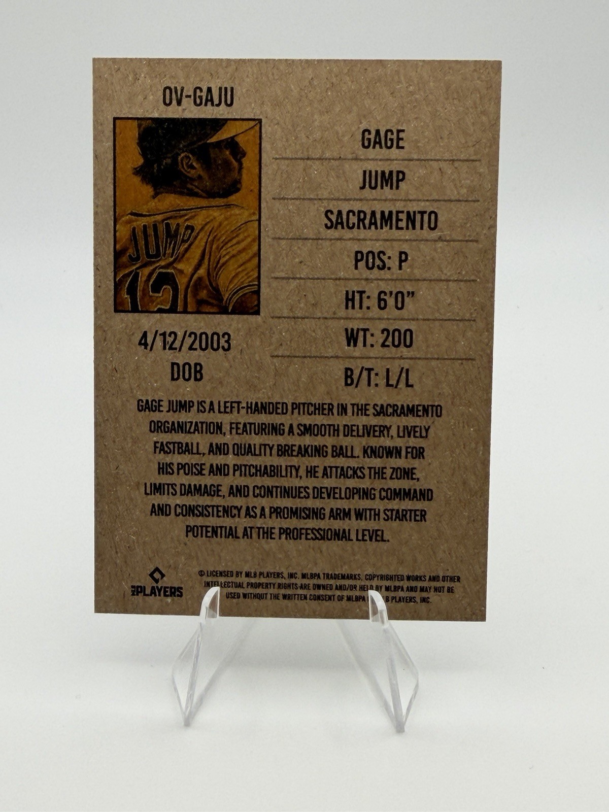 2026 Onyx Vintage Gage Jump #OV-GAJU Sacramento Athletics A’s Prospect Base Card