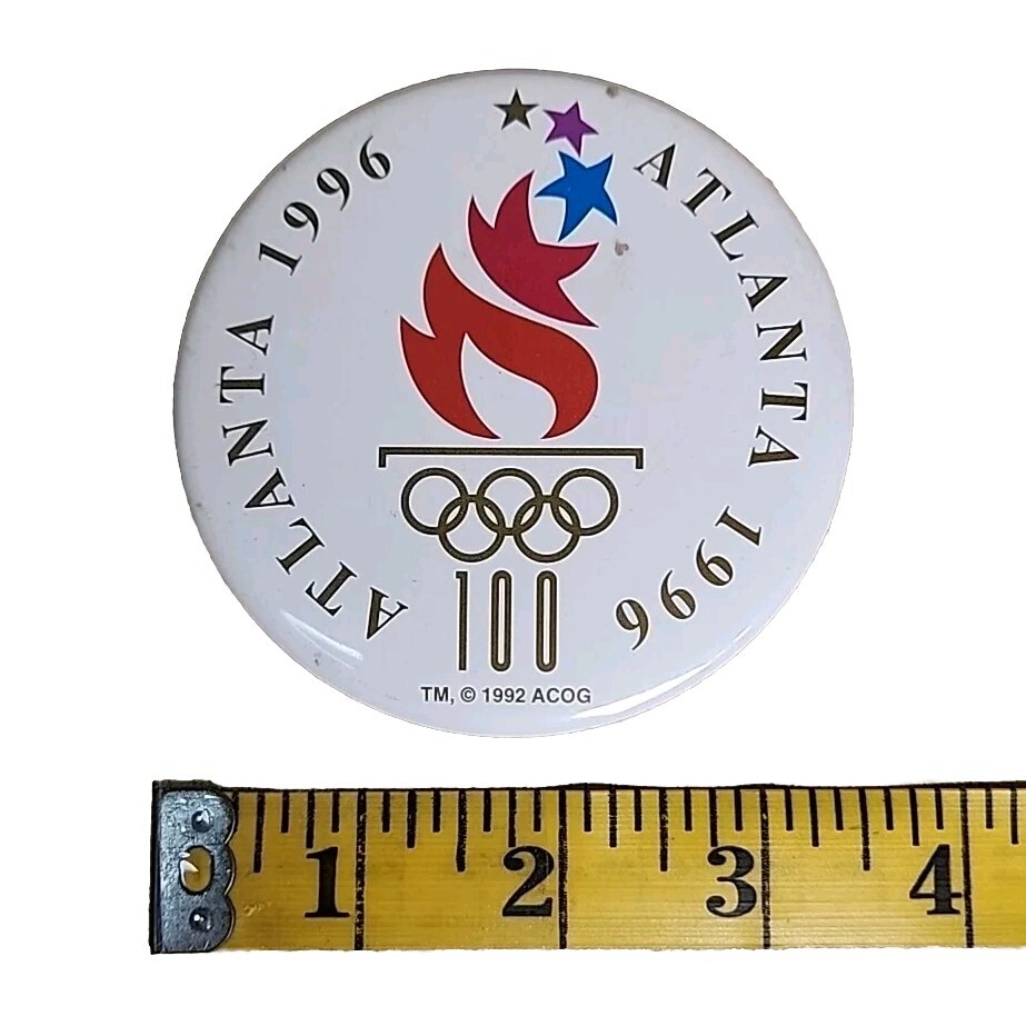 Vintage Atlanta 1996 Olympic Games 1 Button White 3.5in Discoloration On Back