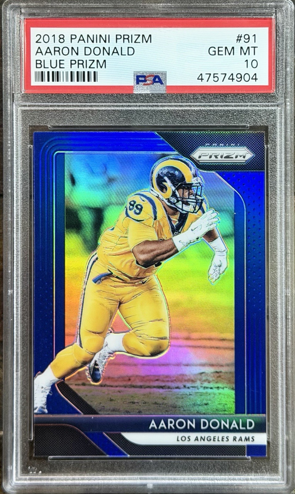 Aaron Donald PSA 10 – 2018 Prizm #91 BLUE RETAIL SSP – LA Rams – GOAT DT – Pop 1