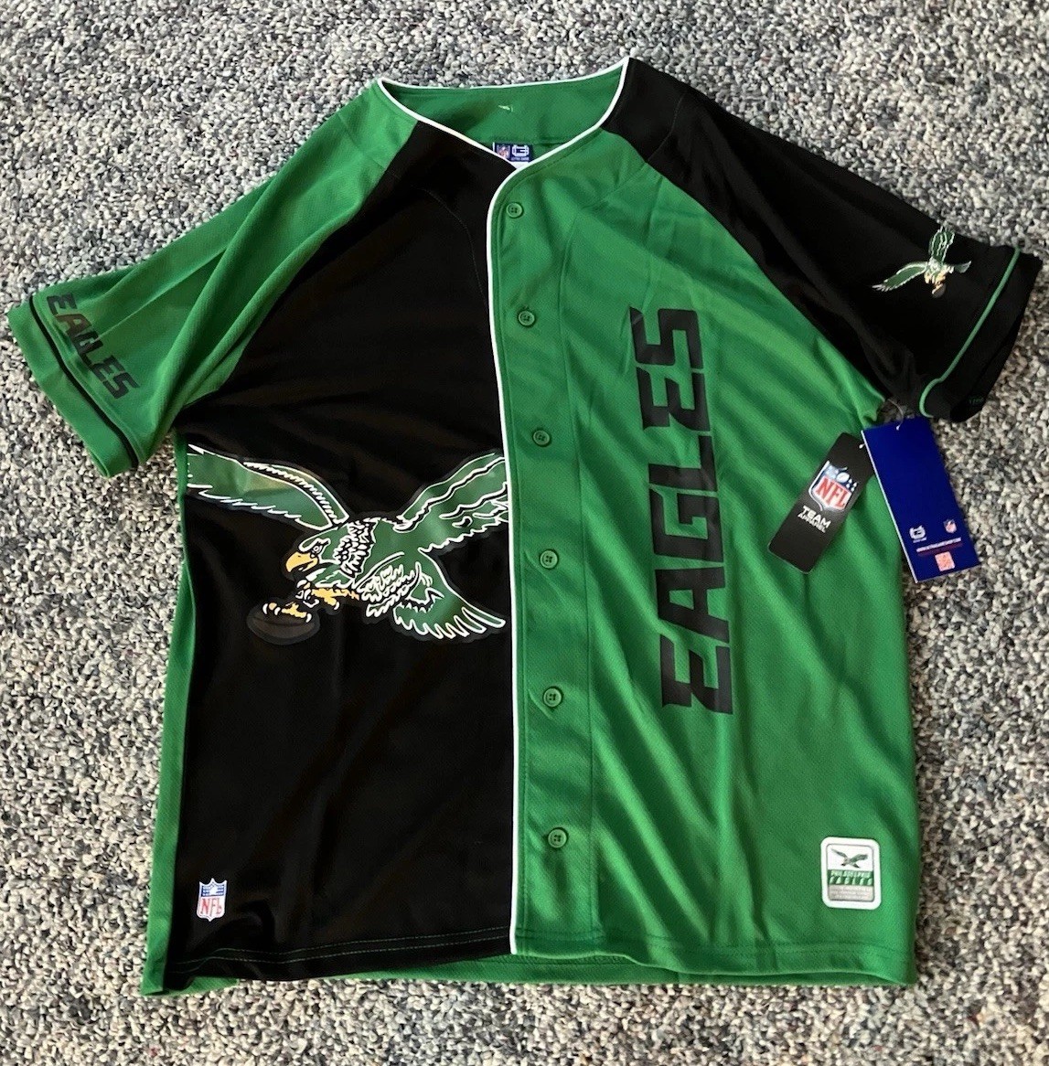 NWT MFL Ultra Game Phila Eagles Kelly Green/Black Embroidered Baseball Jersey XL