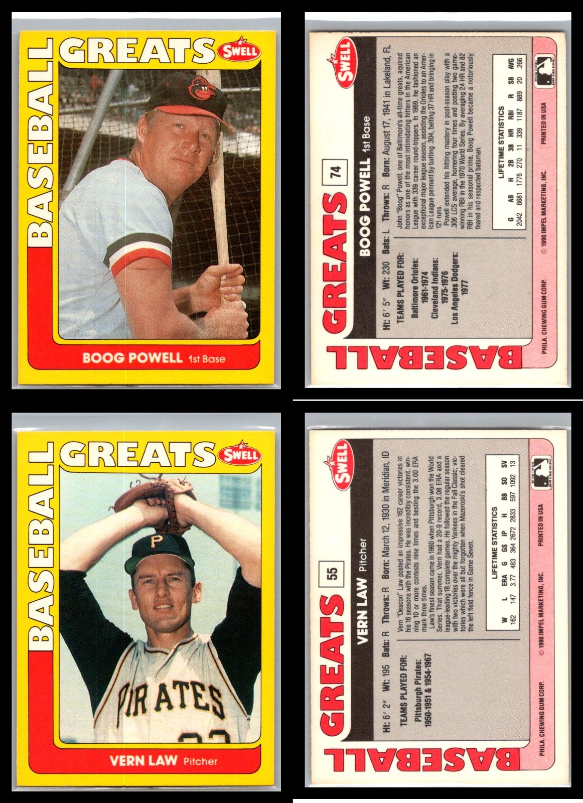 1991 SWELL Baseball Greats – Lot of 20 Cards