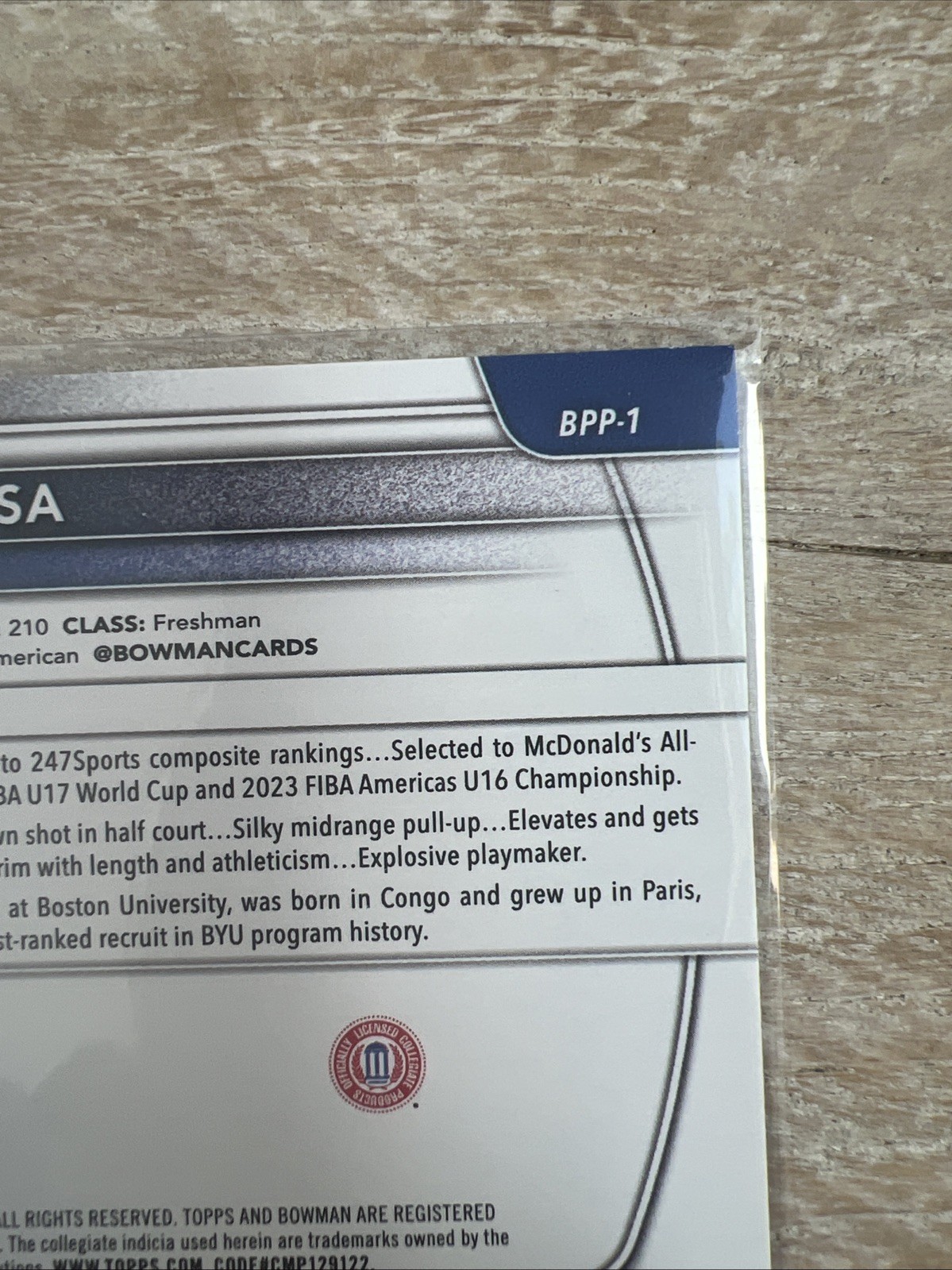 AJ Dybantsa 1st Bowman: 2025-26 Bowman Basketball -Base -BYU #BPP-1