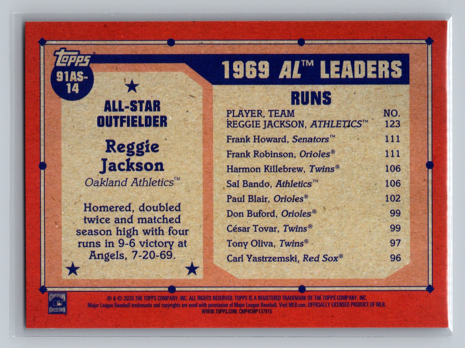 2026 Topps Series 2 – 1991 Topps All-Stars Reggie Jackson #91AS-14 Foil Oakland