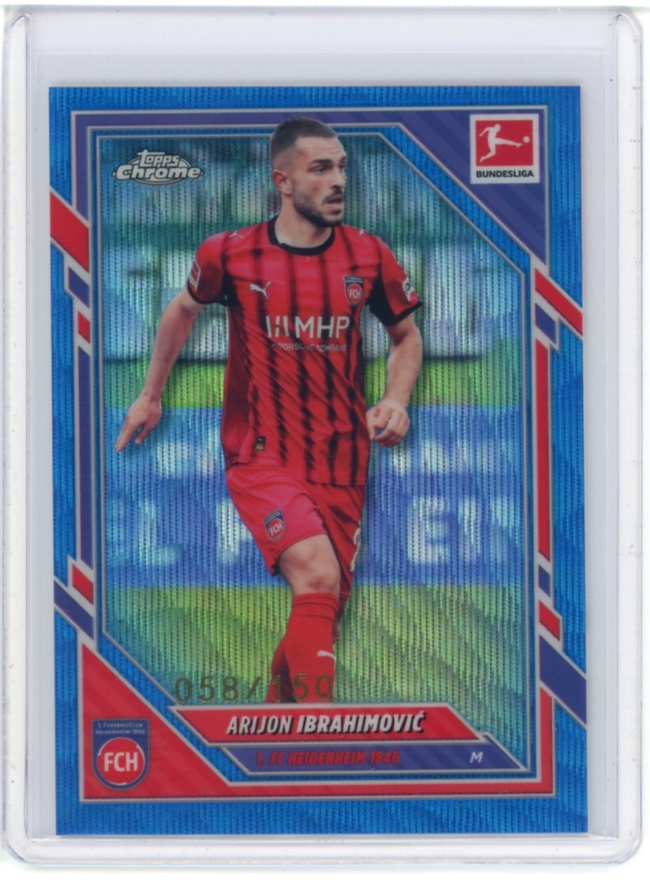 2025-26 TOPPS CHROME BUNDESLIGA BLUE WAVE REFRACTOR ARIJON IBRAHIMOVIC 58/150