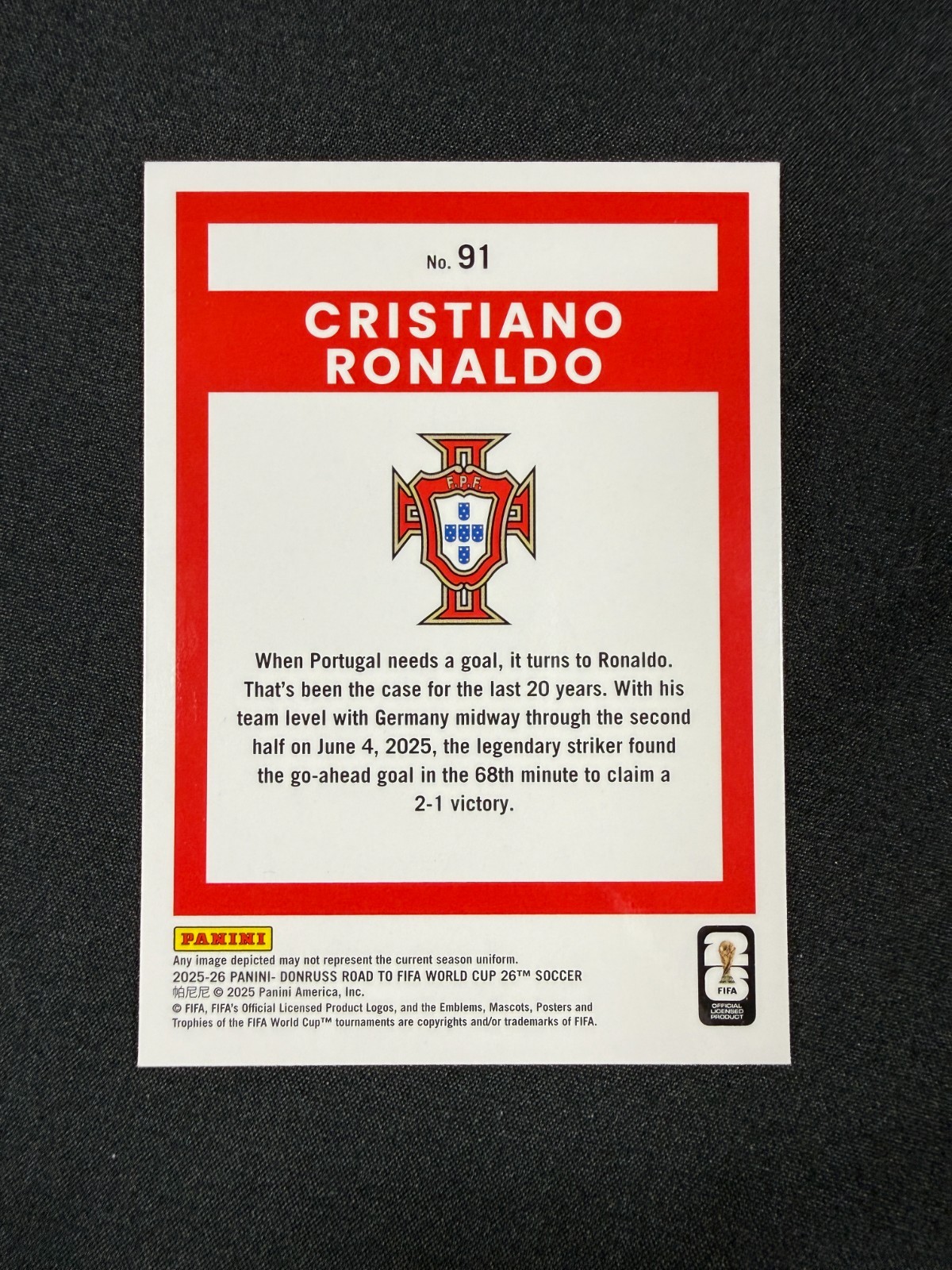2025-26 Donruss Road To FIFA World Cup – Optic #91 Cristiano Ronaldo, Portugal