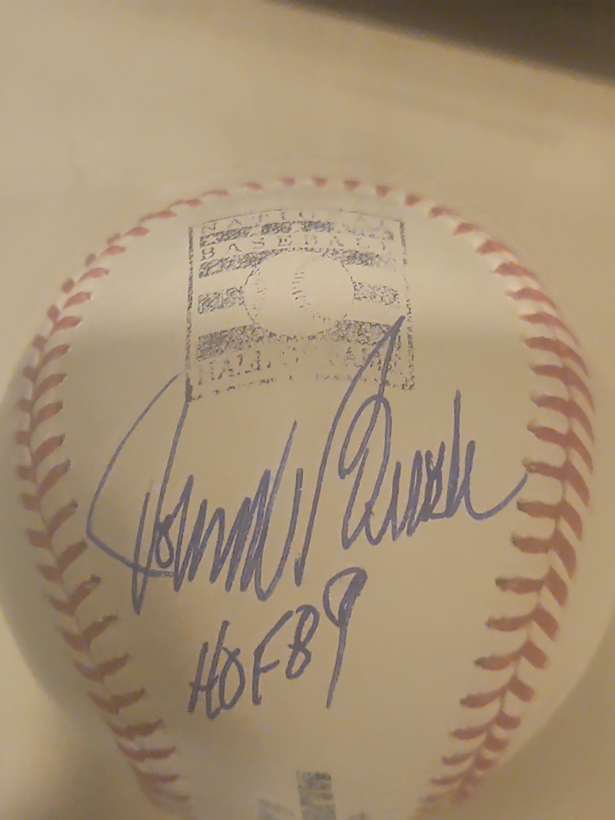 johnny bench signed hall of fame logo baseball autographed ball mlb hof 89 auto