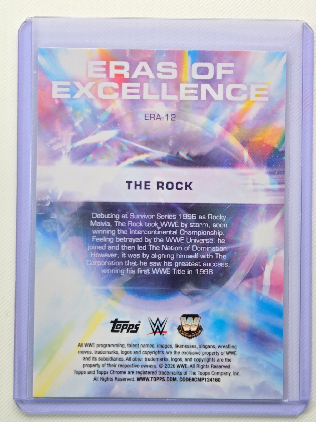The Rock 2026 Topps Chrome WWE #ERA-12 Eras of Excellence Insert Card
