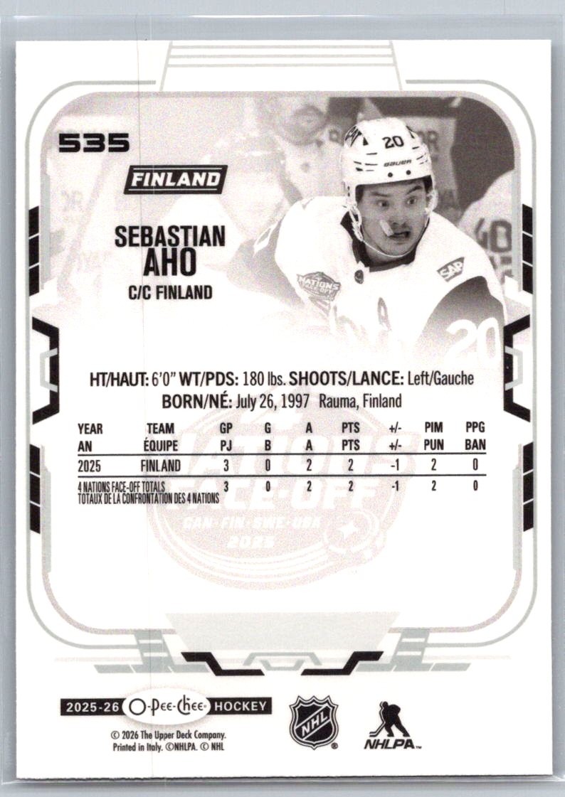 2025-26 O-Pee-Chee Sebastian Aho #535