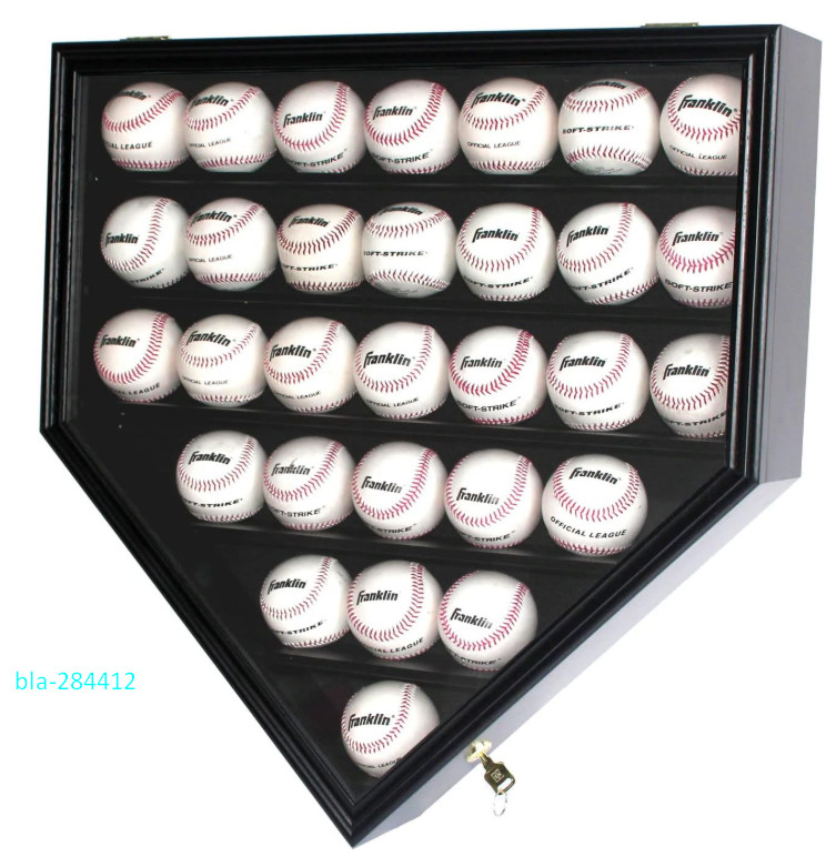Baseball Display Case Frame, Holds 30 Balls with Lockable UV-Proof Acrylic Door