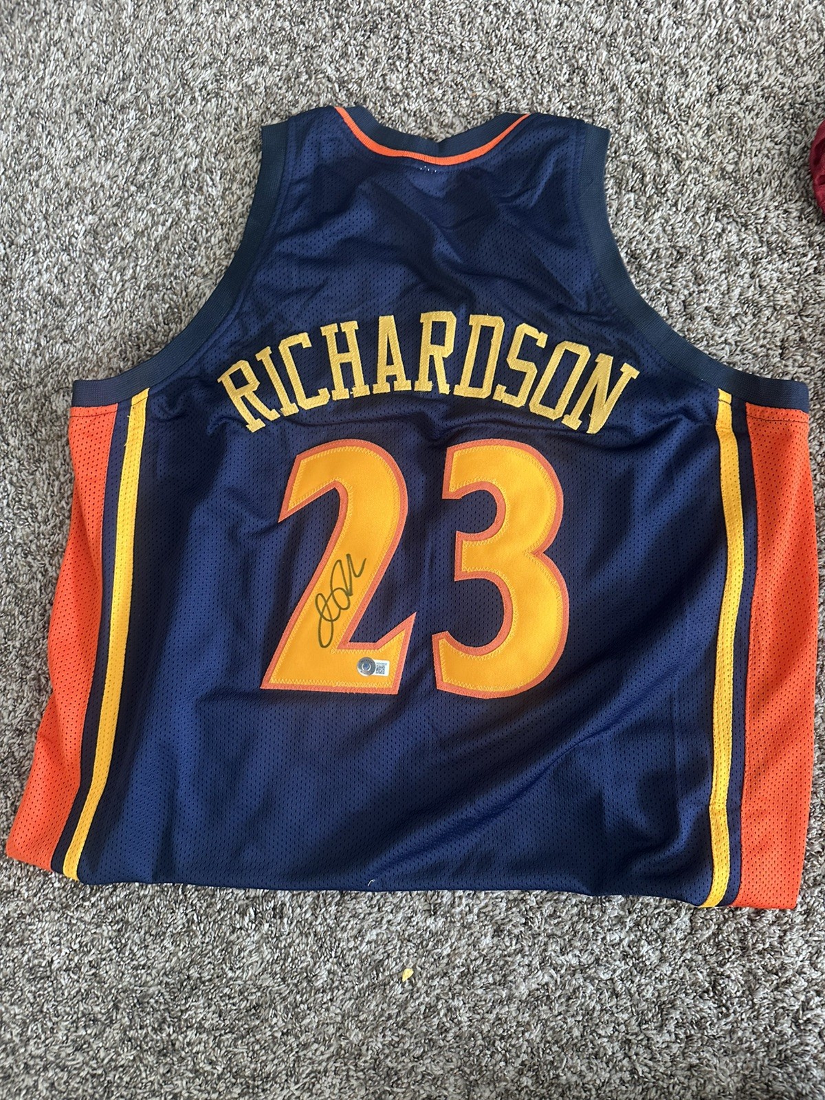 JASON RICHARDSON AUTOGRAPHED GOLDEN STATE WARRIORS CUSTOM JERSEY BECKETT COA