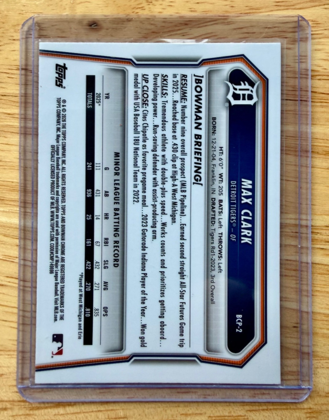 2026 Bowman Max Clark Sky Blue Mojo Refractor /499 Top Prospect #BCP-2