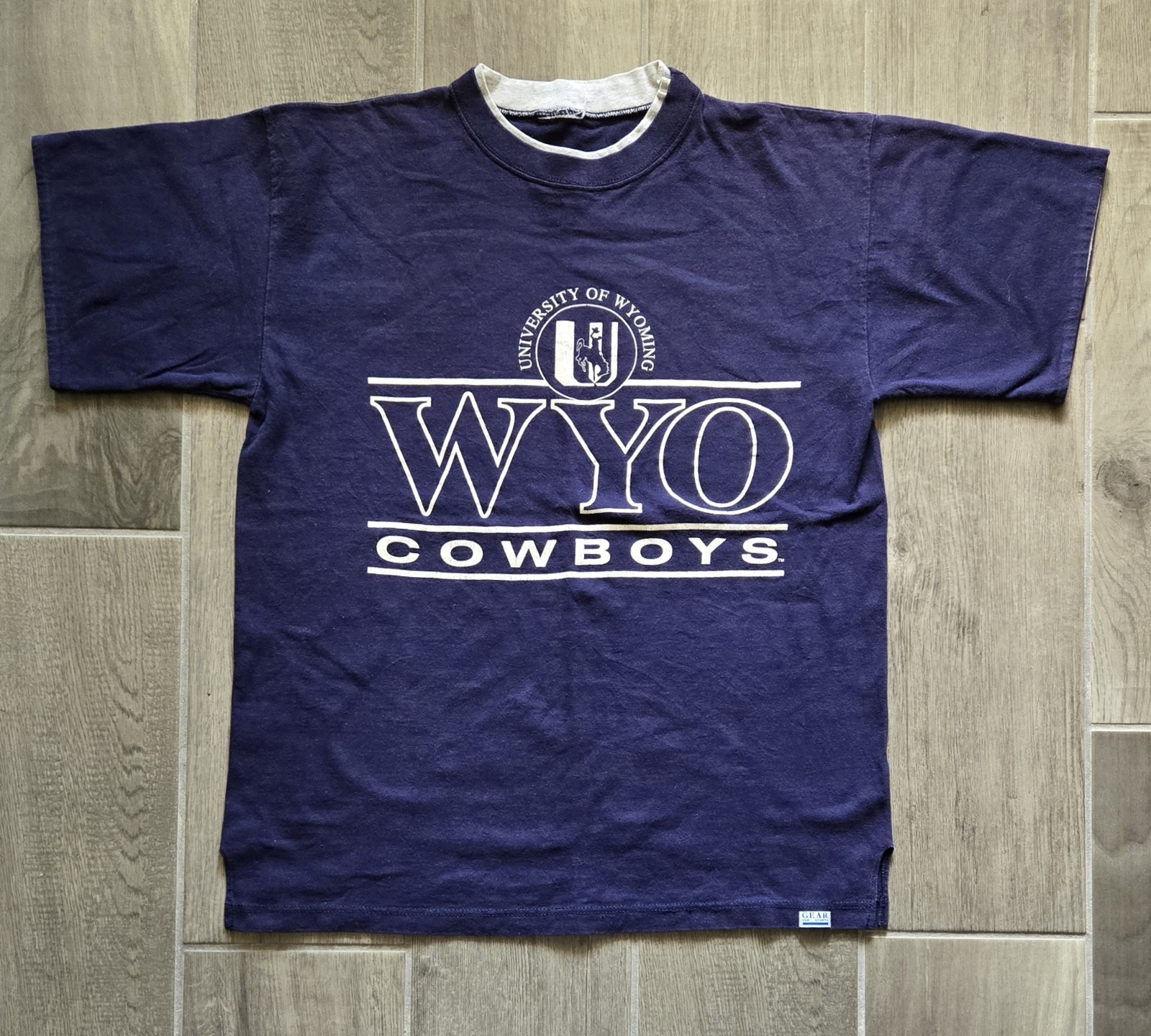 Vintage Wyoming Cowboys T Shirt Navy Short Sleeve Gear Brand No Tag