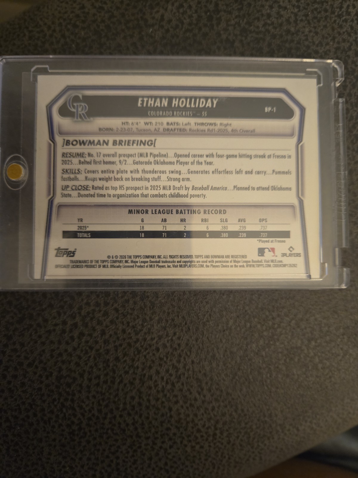ETHAN HOLLIDAY 2026 BOWMAN PURPLE BORDER #218/250