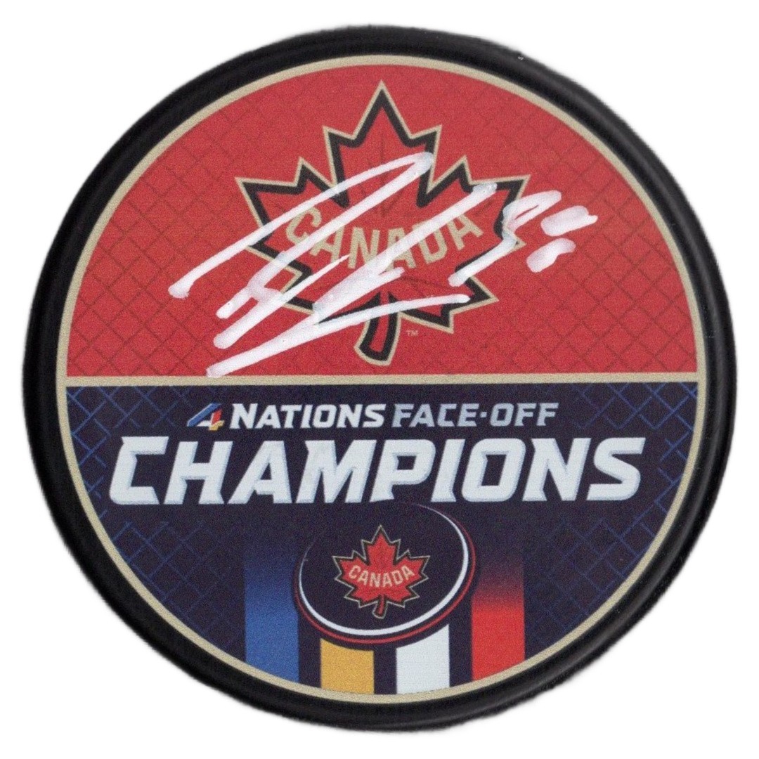 Brandon Hagel autographed signed 4 Nations Canada Champions puck JSA Lightning