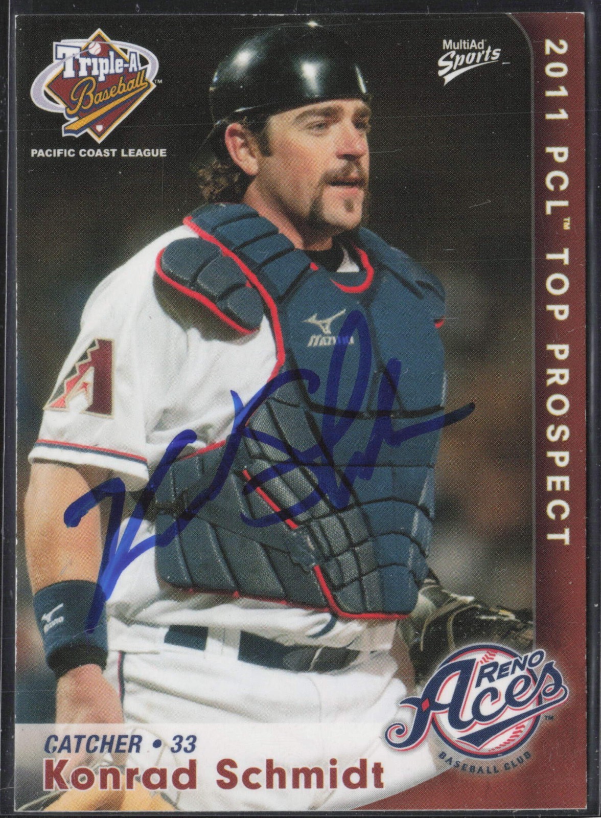 2011 Pacific Coast League Triple A Konrad Schmidt On Card Auto #33 Reno Aces