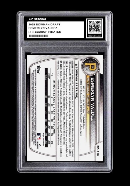 2025 Esmerlyn Valdez 1st Bowman Draft Rookie Card #BD-110 Pirates MINT Graded 10