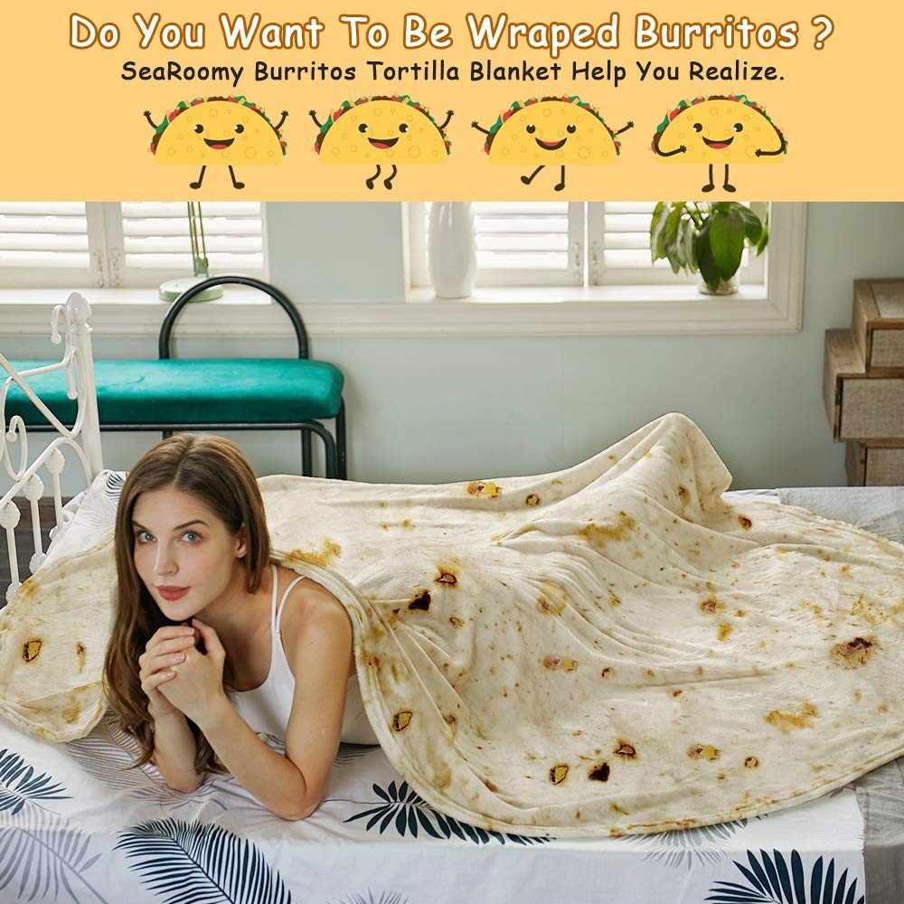 SeaRoomy Burritos Tortilla Throw Blanket, Wrap 60 inches, Beige