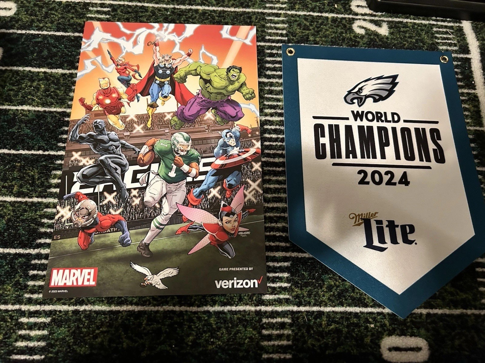 Philadelphia Eagles 2024 Championship Banner Marvel Jalen Hurts Poster Combo SGA