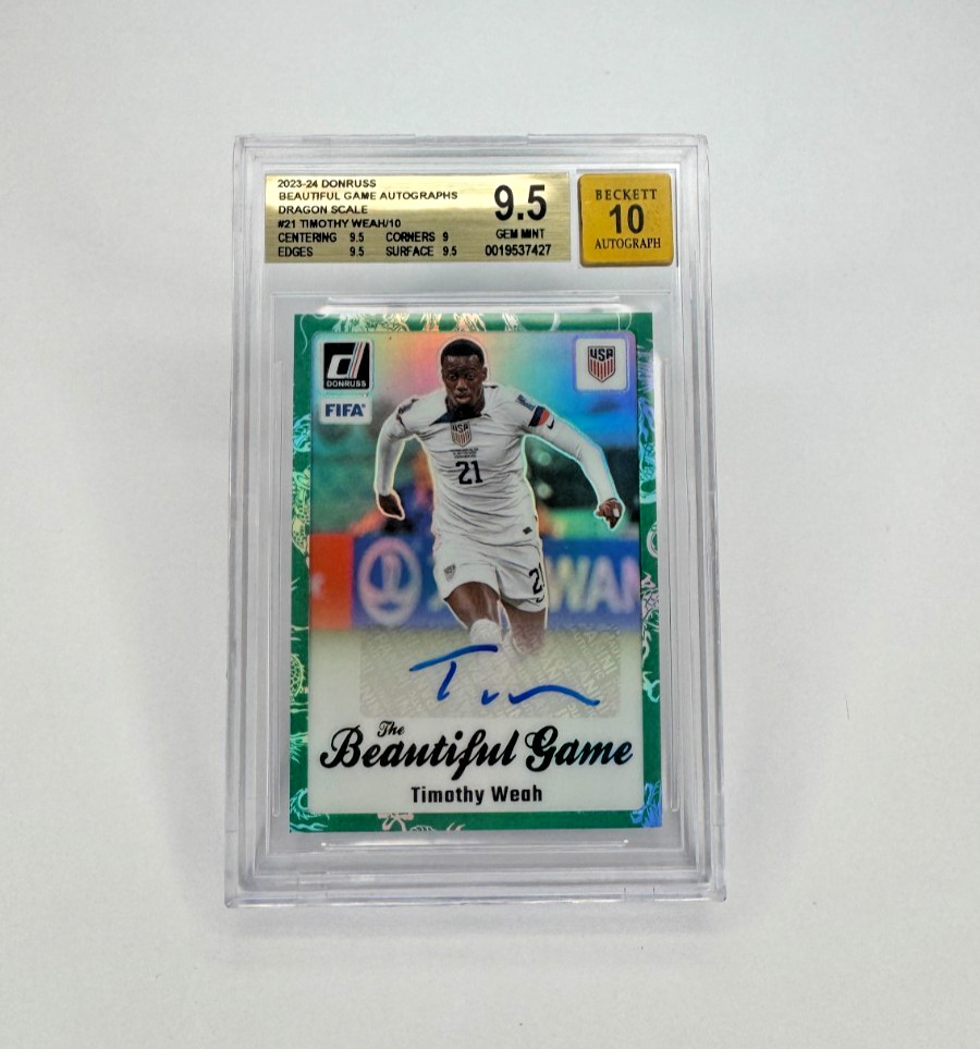 2023-24 Panini Donruss Timothy Weah #21 DRAGON SCALE /10 BGS 9.5, 10 AUTO USMNT