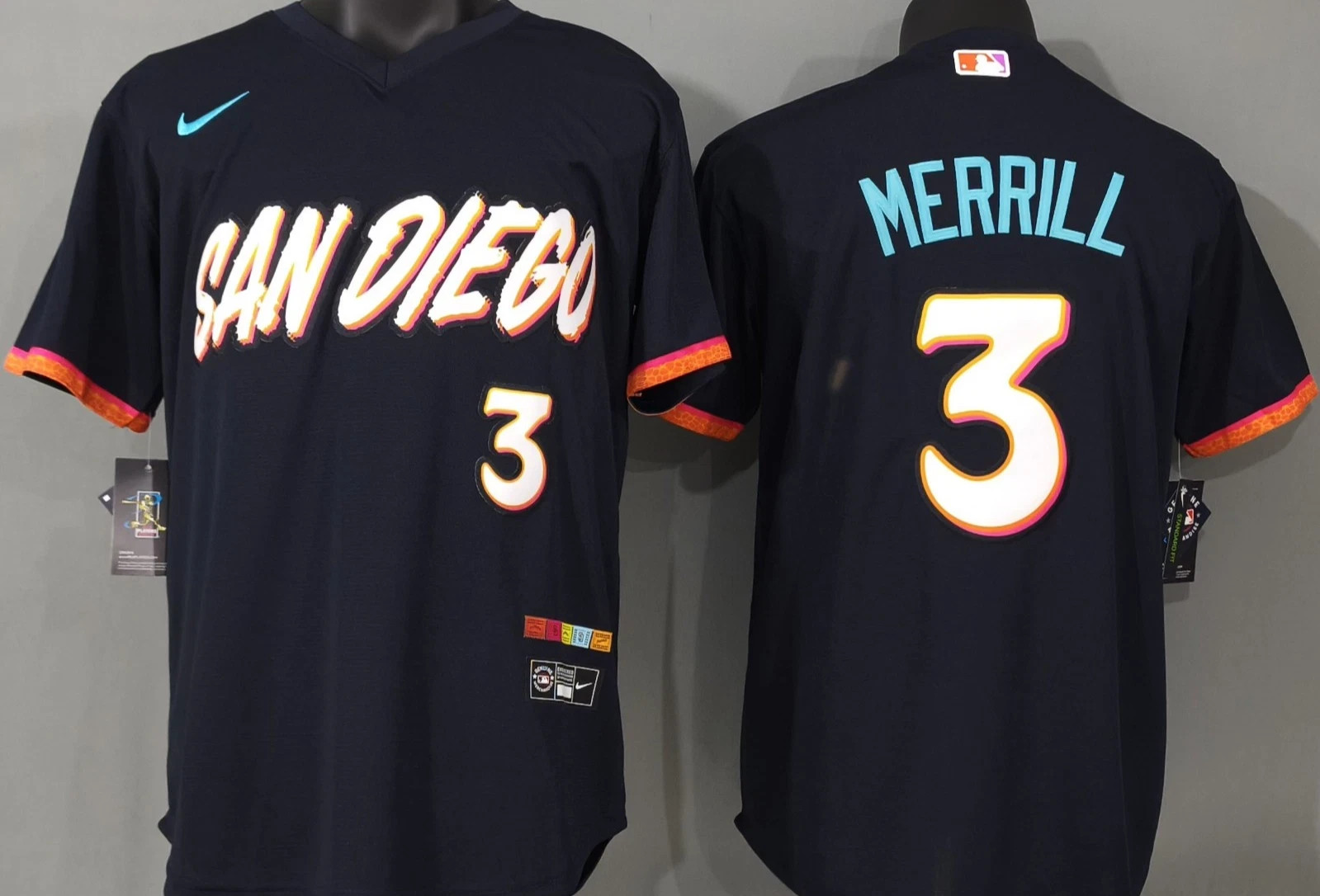 ​​Tariffs​ Free! SD Padres City Connect Pullover Obsidian Sewn Stitched Jersey.