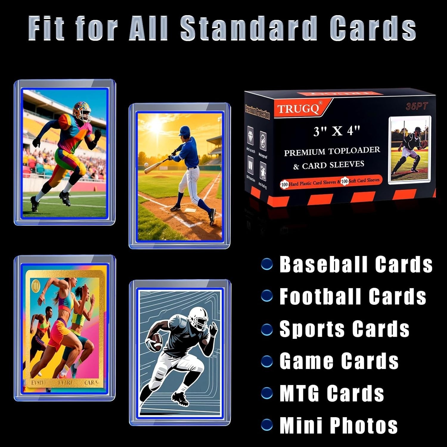 Trading Card Sleeves Hard Plastic Clear Case Holder 200 Baseball Cards Topload!!