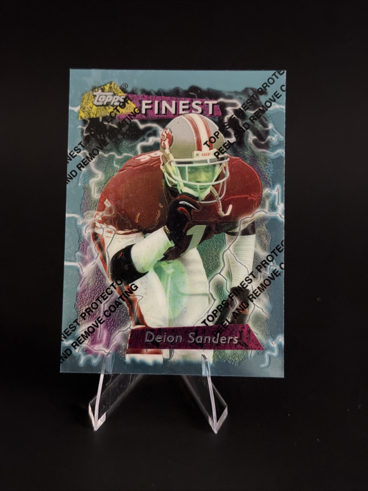 🔥 1995 Topps Finest – Deion Sanders #100 (Still Has Protective Coating!)🔥