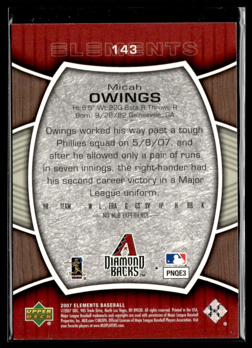 2007 Upper Deck Elements Rookie Elements Micah Owings RC 351/550 Arizona