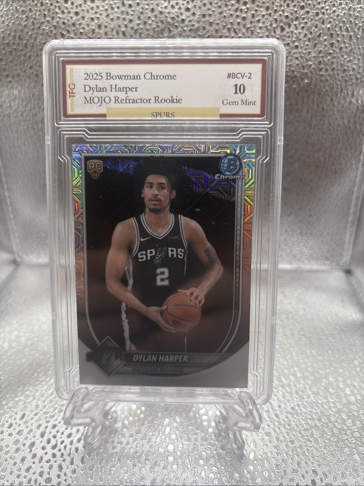 2026 Bowman Chrome Dylan Harper Mojo Refractor RC #BCV-2 GEM 10 Spurs