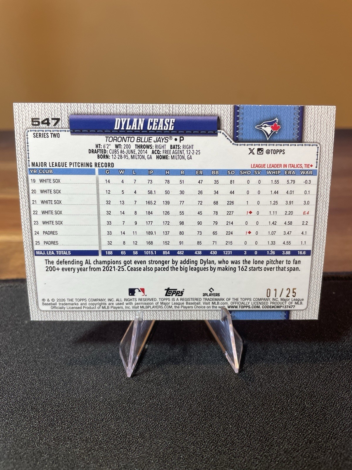 Topps 2026 Series 2 Dylan Cease Toronto Blue Jays Camo #547 01/25