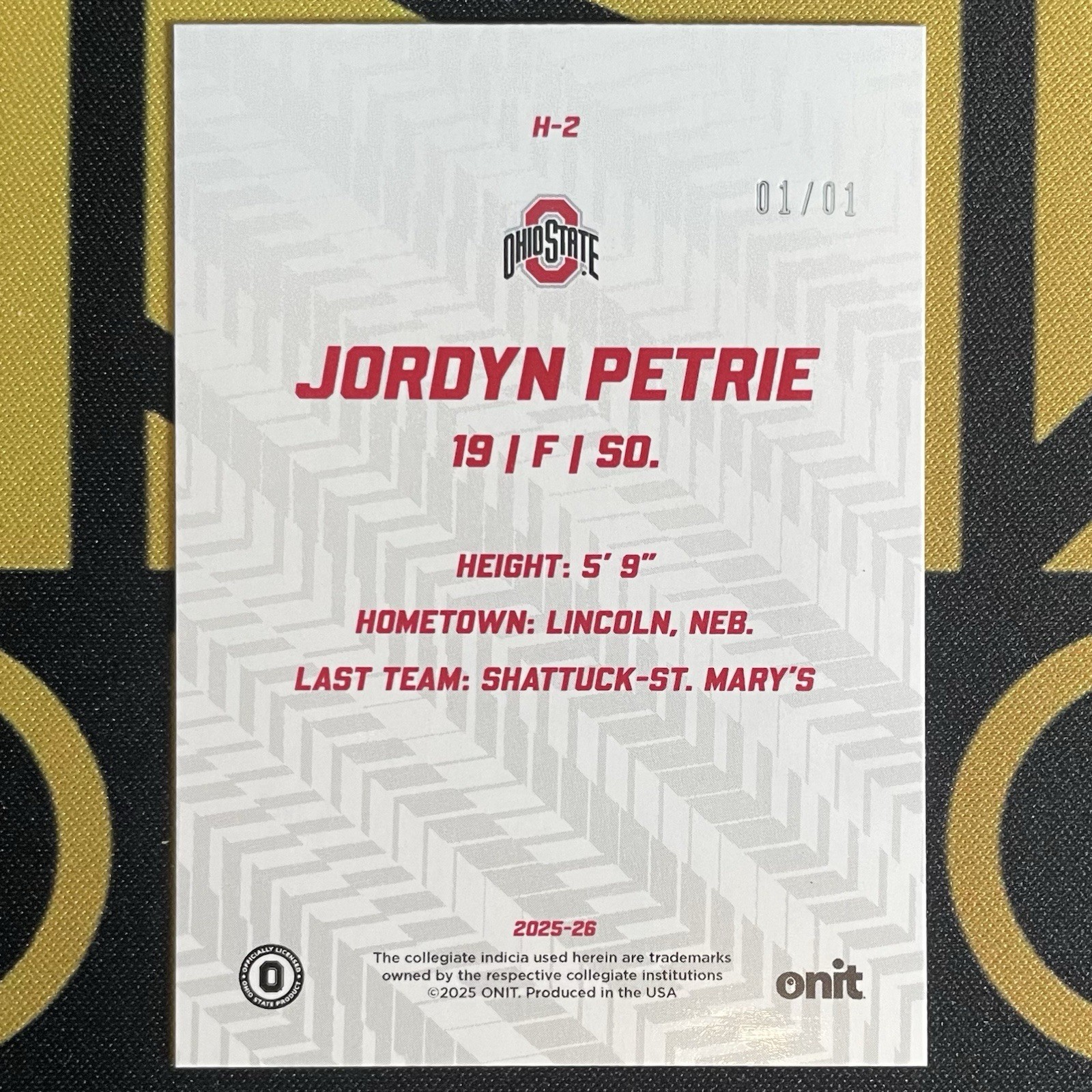 2025-26 ONIT NIL Ohio State Women’s Hockey #H-2 Jordyn Petrie Hype Nitro 1/1