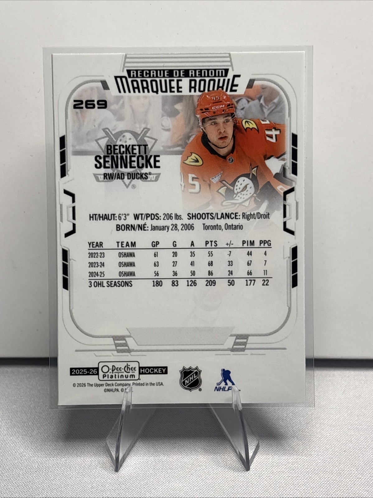 2025-26 O-Pee-Chee Platinum – Marquee Rookies Beckett Sennecke #269 (RC)