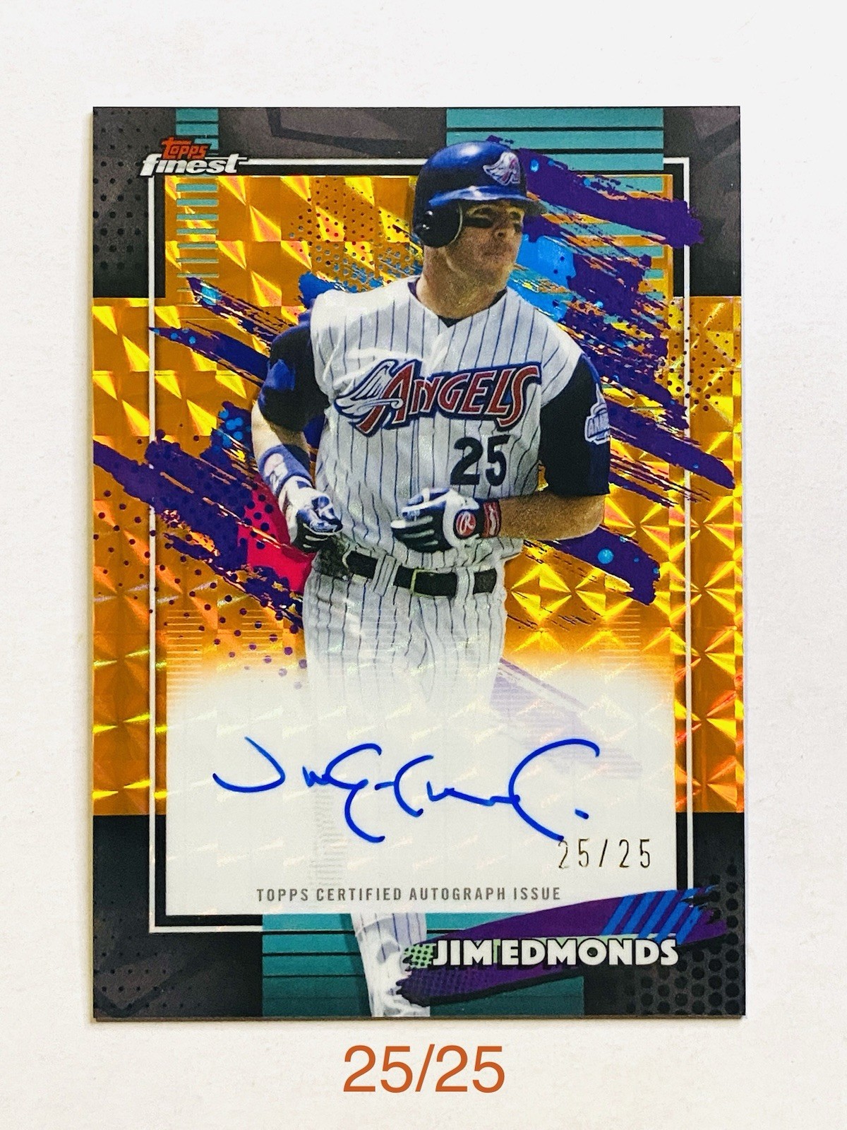 2026 TOPPS FINEST JIM EDMONDS ON CARD AUTO ORANGE GEOMETRIC REFRACTOR 25/25