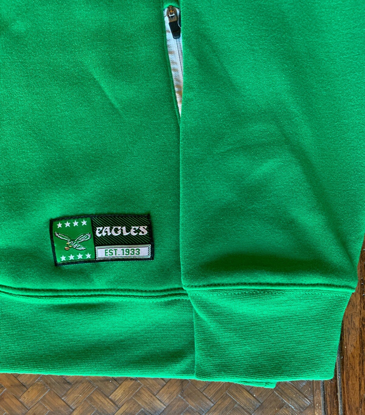 Philadelphia Eagles Retro KELLY GREEN NFL Sweatshirt Hoodie Zip Pockets-Mens L