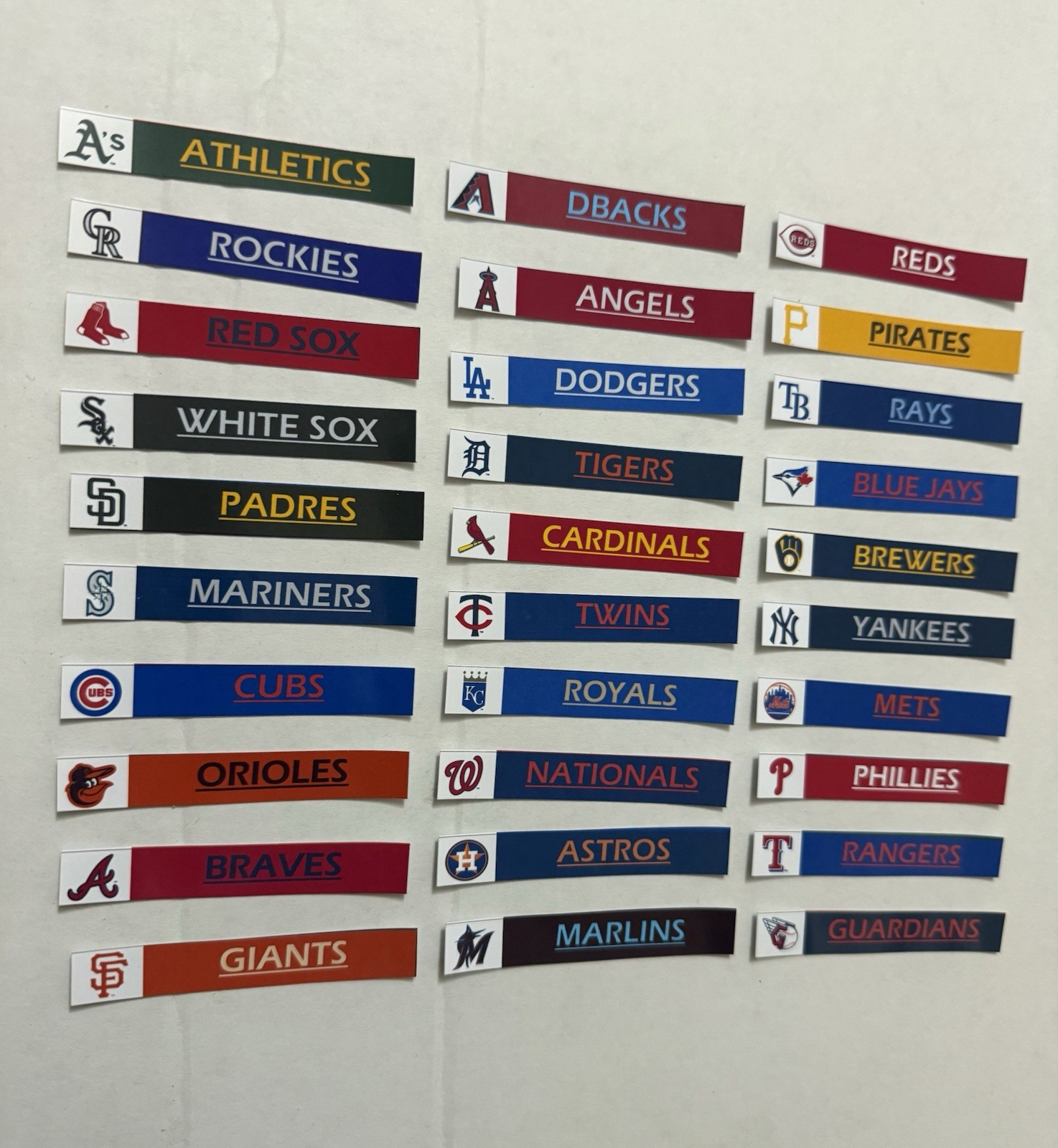 MLB Team Color/Name Labels for BCW Card Dividers – Labels ONLY