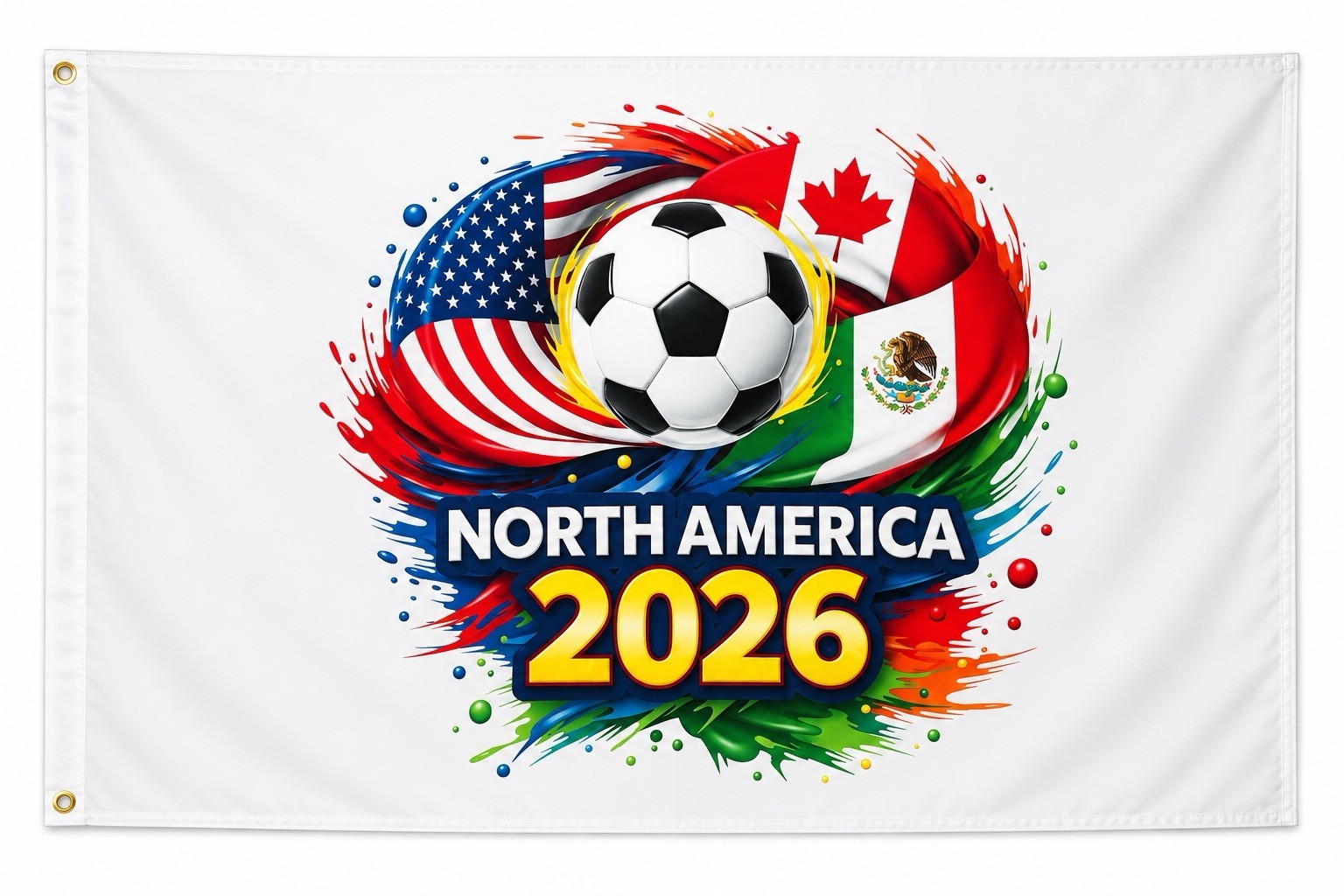 North America 2026 Soccer Flag 3×5 Ft USA Canada Mexico Football Banner