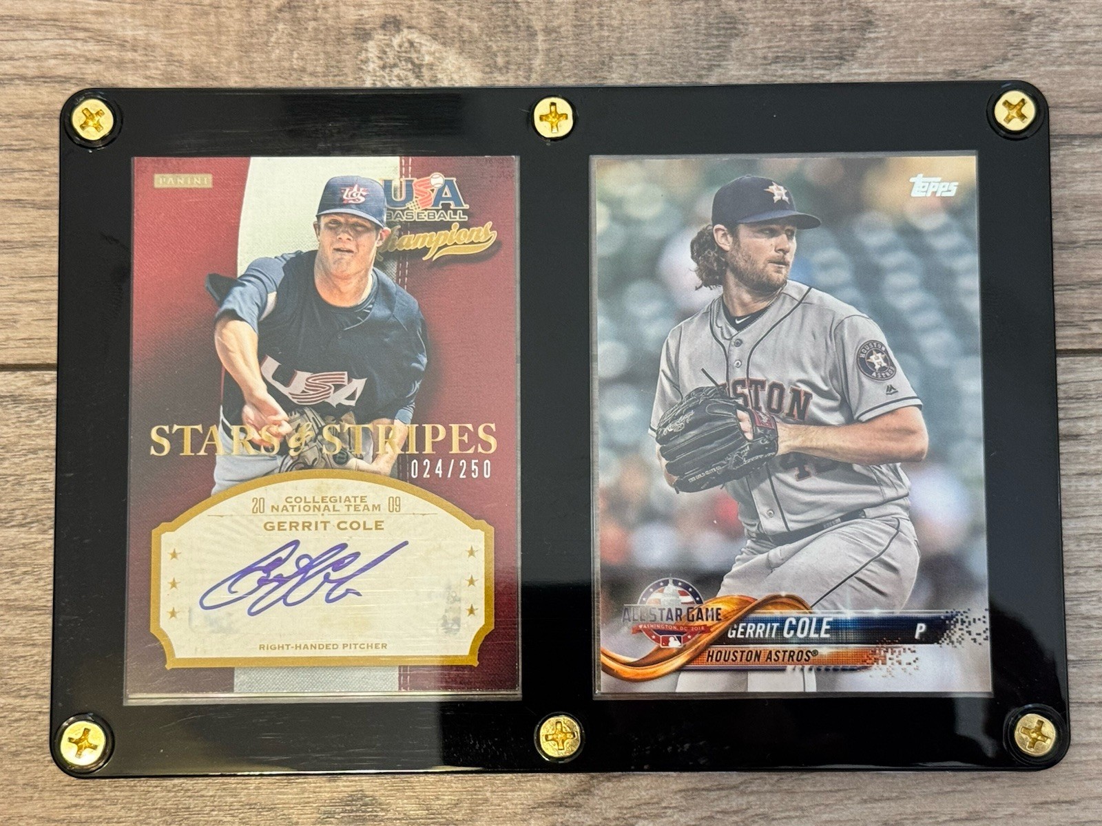 Gerrit Cole signed 2009 Panini Stars & Stripes 24/250 And Topps Astros 2018