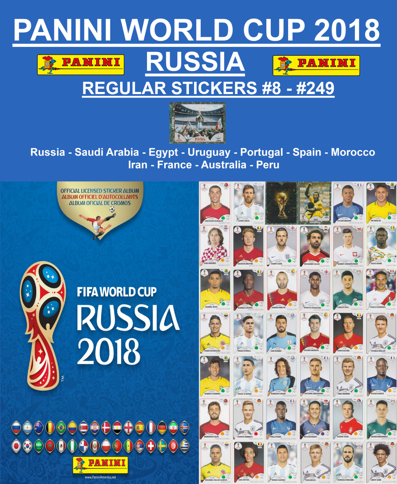 PANINI FIFA WORLD CUP RUSSIA 2018 -REGULAR STICKERS #08-#249 – BUY 1, GET 1 FREE