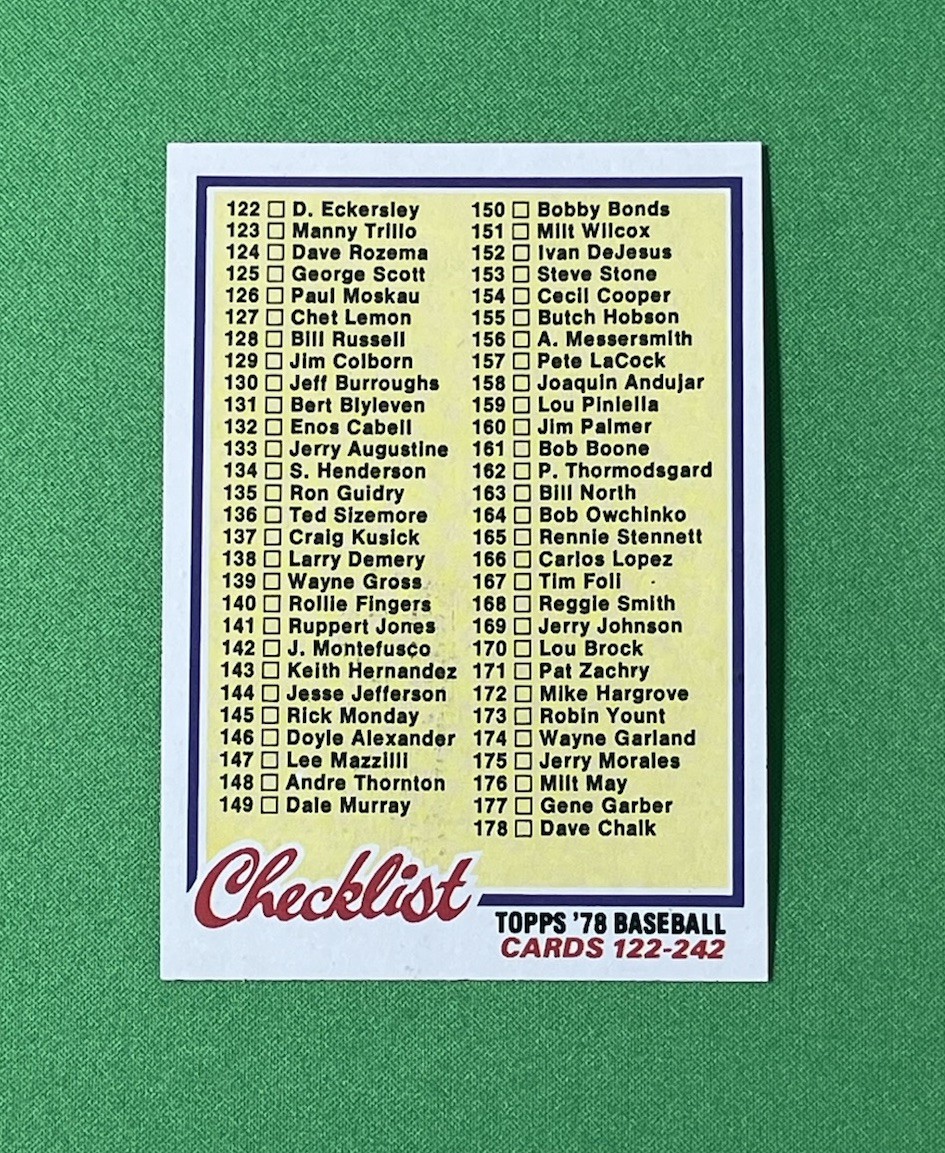 1978 Topps Baseball Checklist Lot • Complete (6) Card Subset • Unmarked • EX/NM