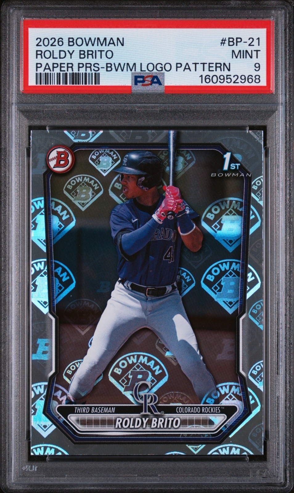 2026 Bowman 1st Paper Prospect Roldy Brito Bowman Logo Pattern PSA 9 Rockies