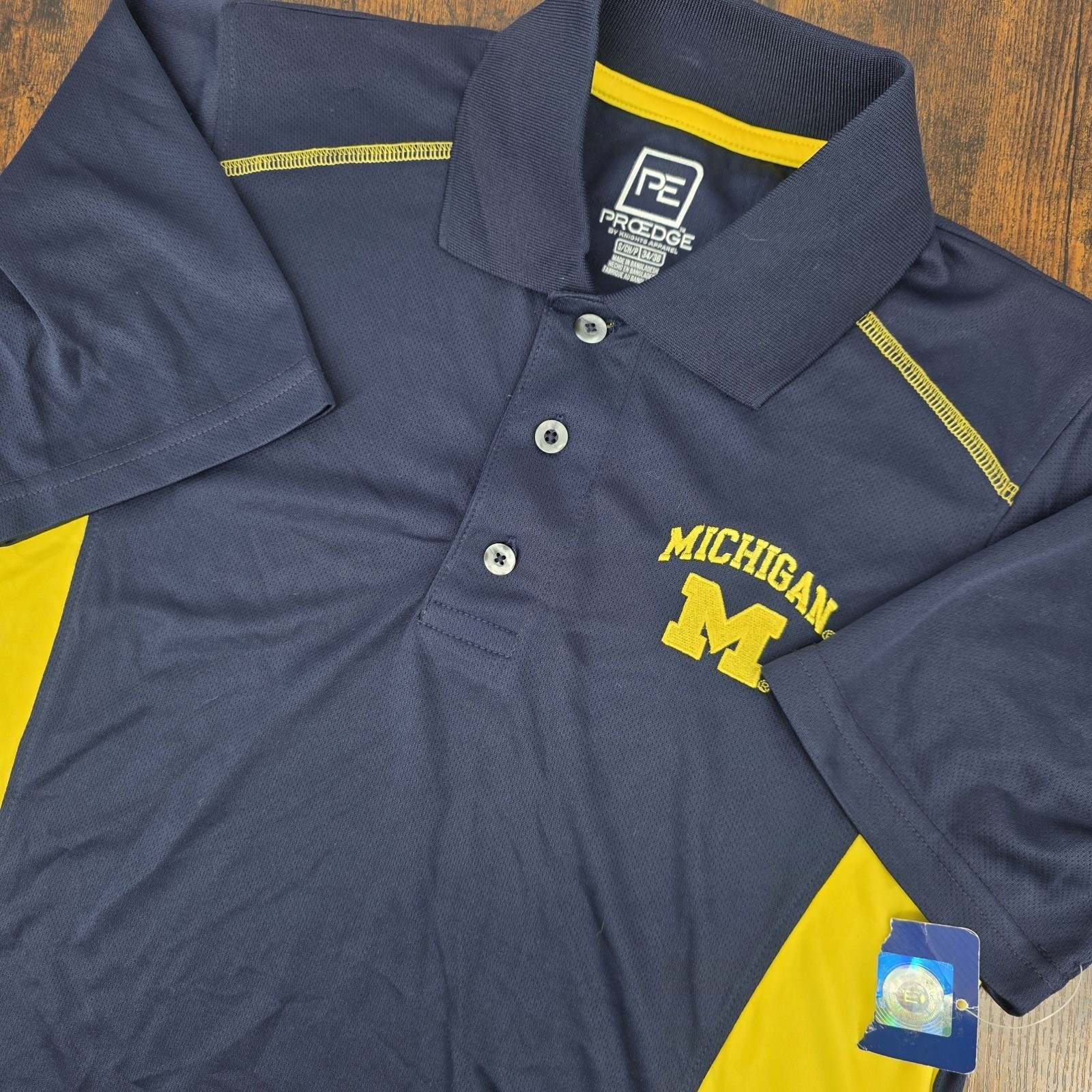 NEW Michigan Wolverines Polo Shirt Navy Blue Colorblock Pro Edge NCAA Mens S