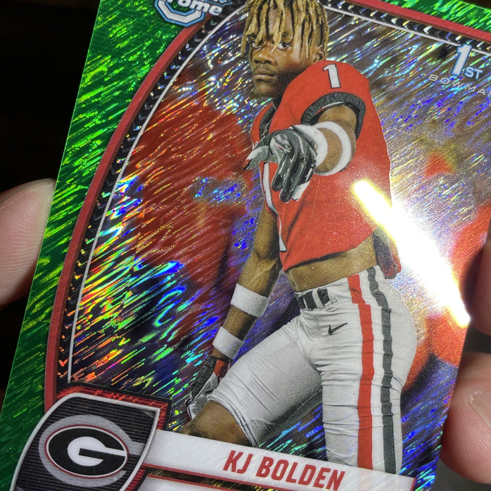 2024 Bowman U Chrome KJ Bolden Green Shimmer Refractor /99 #115 – Georgia