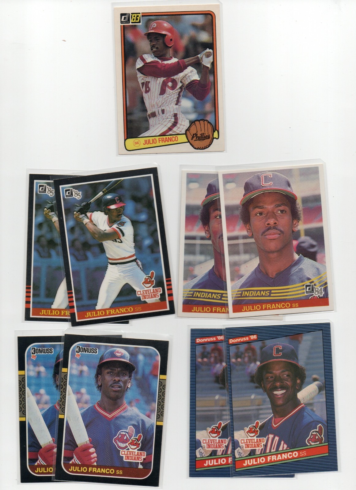 JULIO FRANCO CLEVELAND INDIANS 1983 84 85 86 DONRUSS ROOKIE VINTAGE 9X LOT