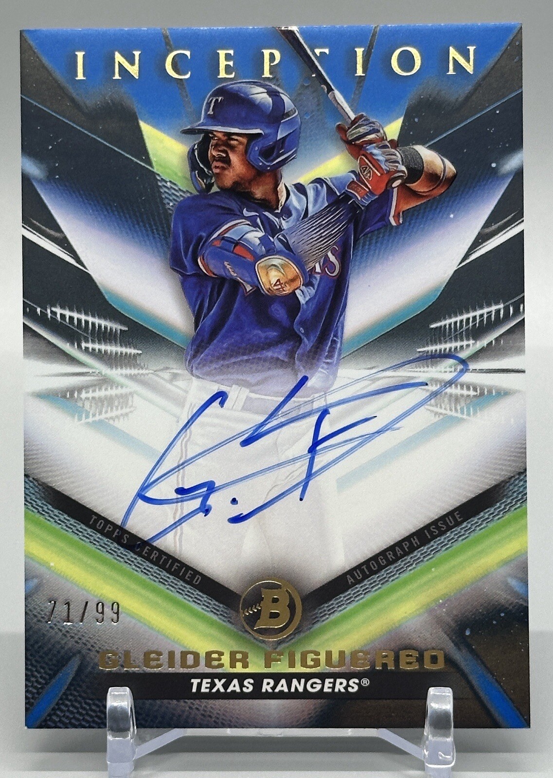 Gleider Figuereo 2023 Bowman Inception On Card Auto Blue Foil #/99 Rangers