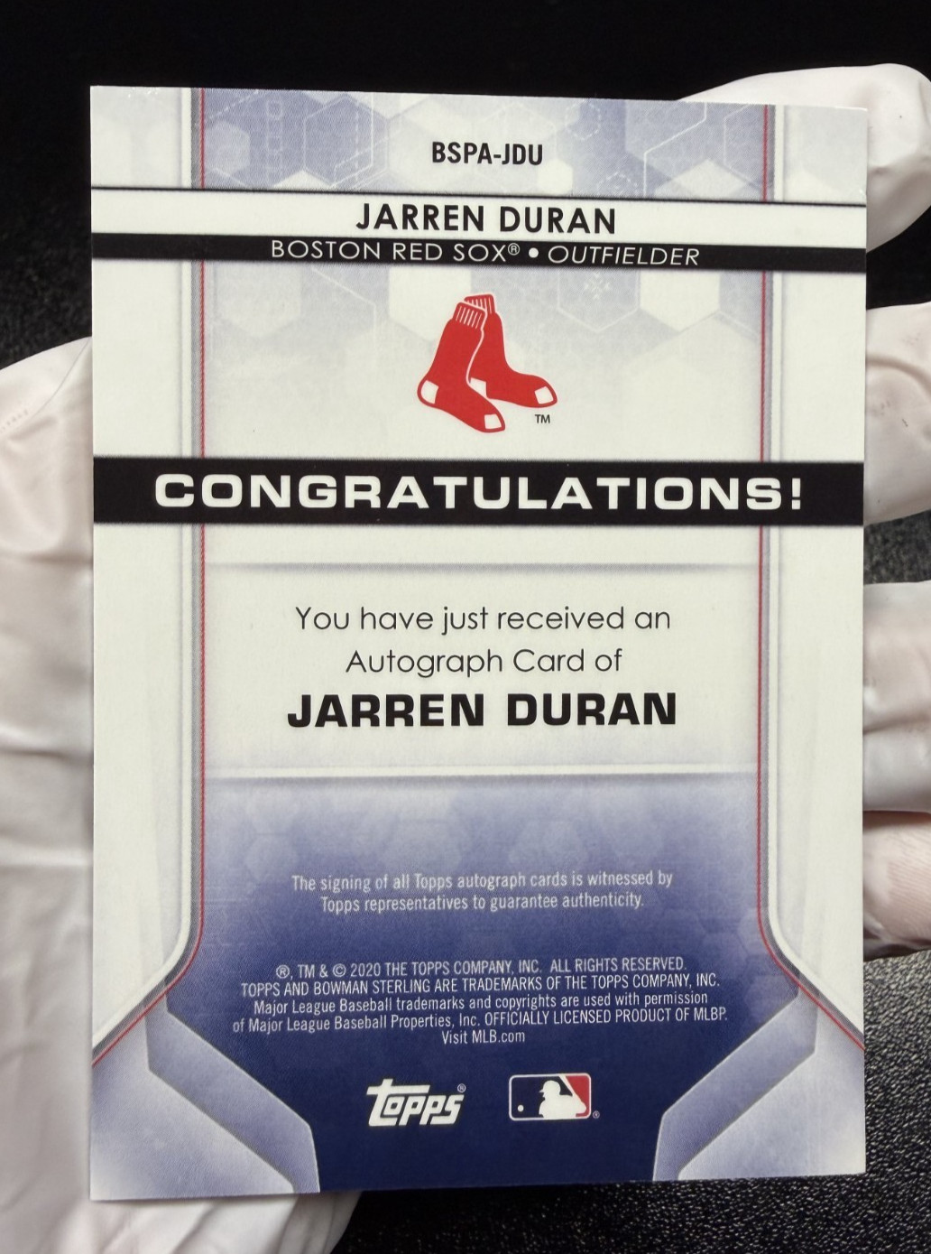 2020 Bowman Sterling – Jarren Duran On Card Prospect Auto #BSPA-JDU Red Sox [2]