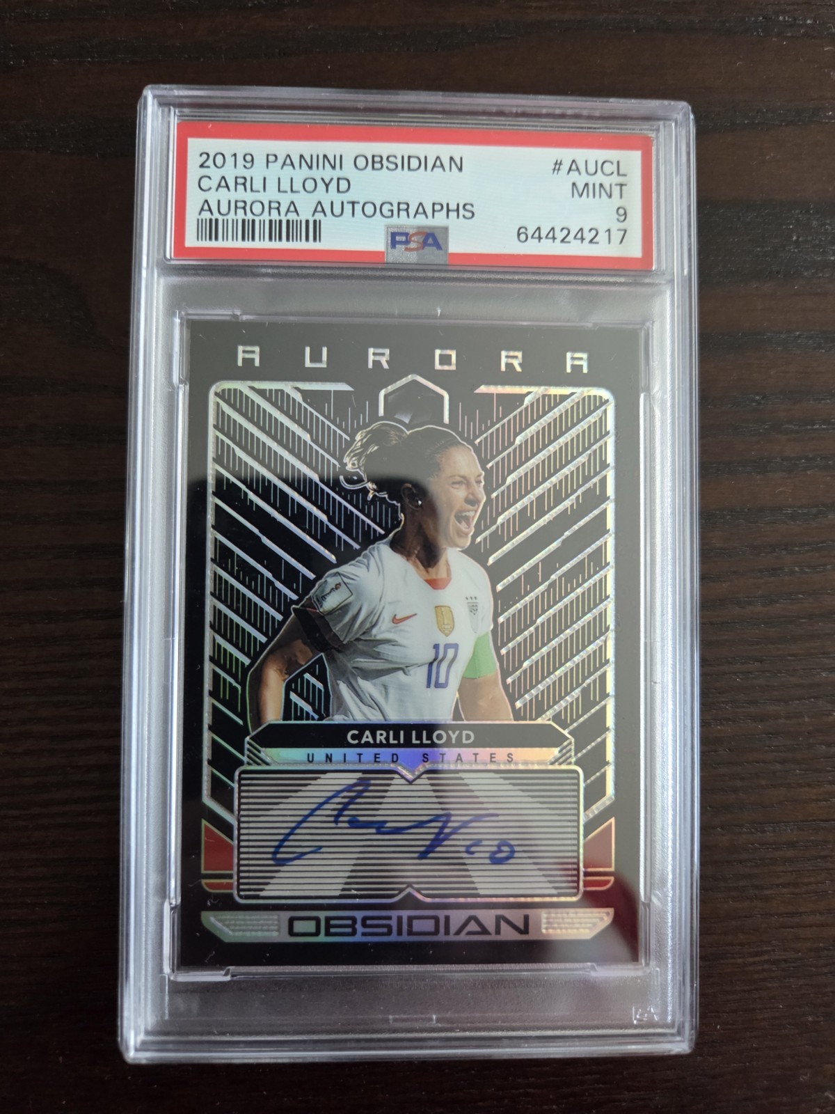 Carli Lloyd 2019-20 Panini Obsidian Soccer Aurora Signed Auto /149 PSA 9 Mint