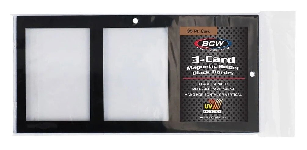 1 BCW 3-Card Magnetic Holder – 35pt Black Border Recessed UV Protection Case New