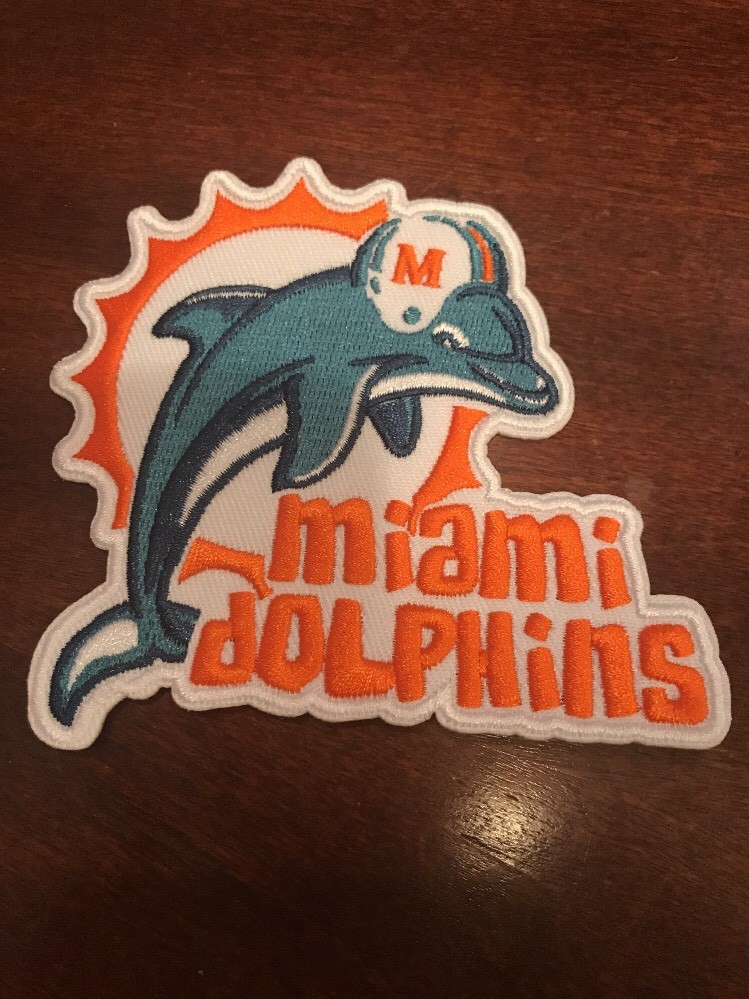 MIAMI DOLPHINS Vintage Embroidered Iron On Patch RARE 4″ X 3.5″