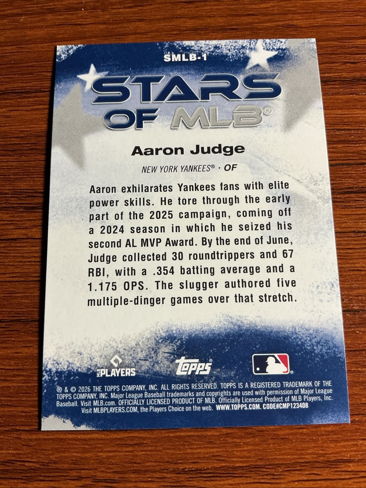 2026 Topps Series 1 Aaron Judge Stars Of MLB SMLB-1 New York Yankees Slugger 🔥