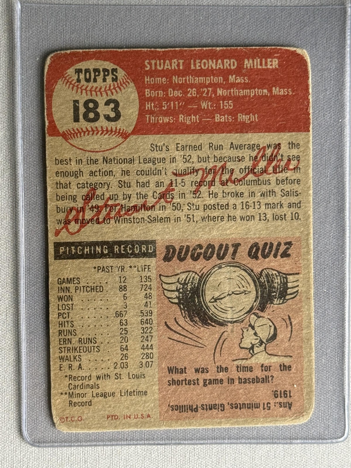 1953 Topps #183 Stu Miller