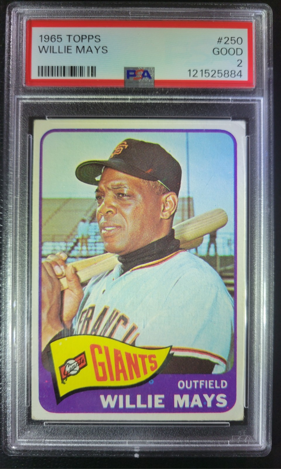 1965 TOPPS WILLIE MAYS #250 GIANTS PSA 2 CENTERING ( NL MVP YEAR)